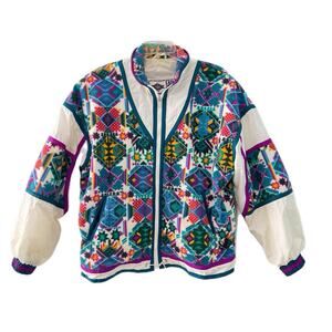 Vintage East West Snow Jacket Medium Aztec Southwestern 90s Full Zip Lined Puff